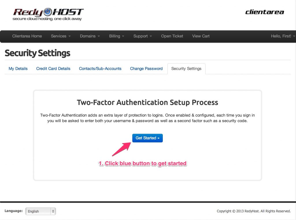 Enable 2-factor authentication in RedyHost client area