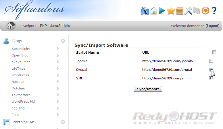 Softaculous sync Drupal Joomla SMF