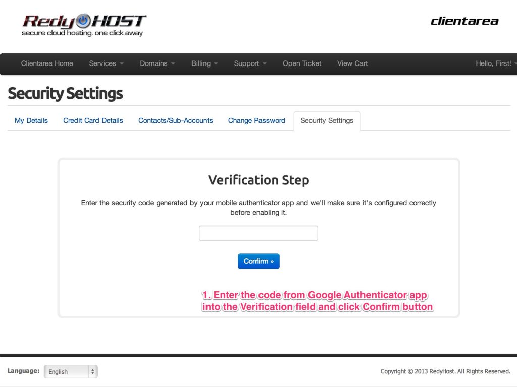 Verify your setup by entering the verification code